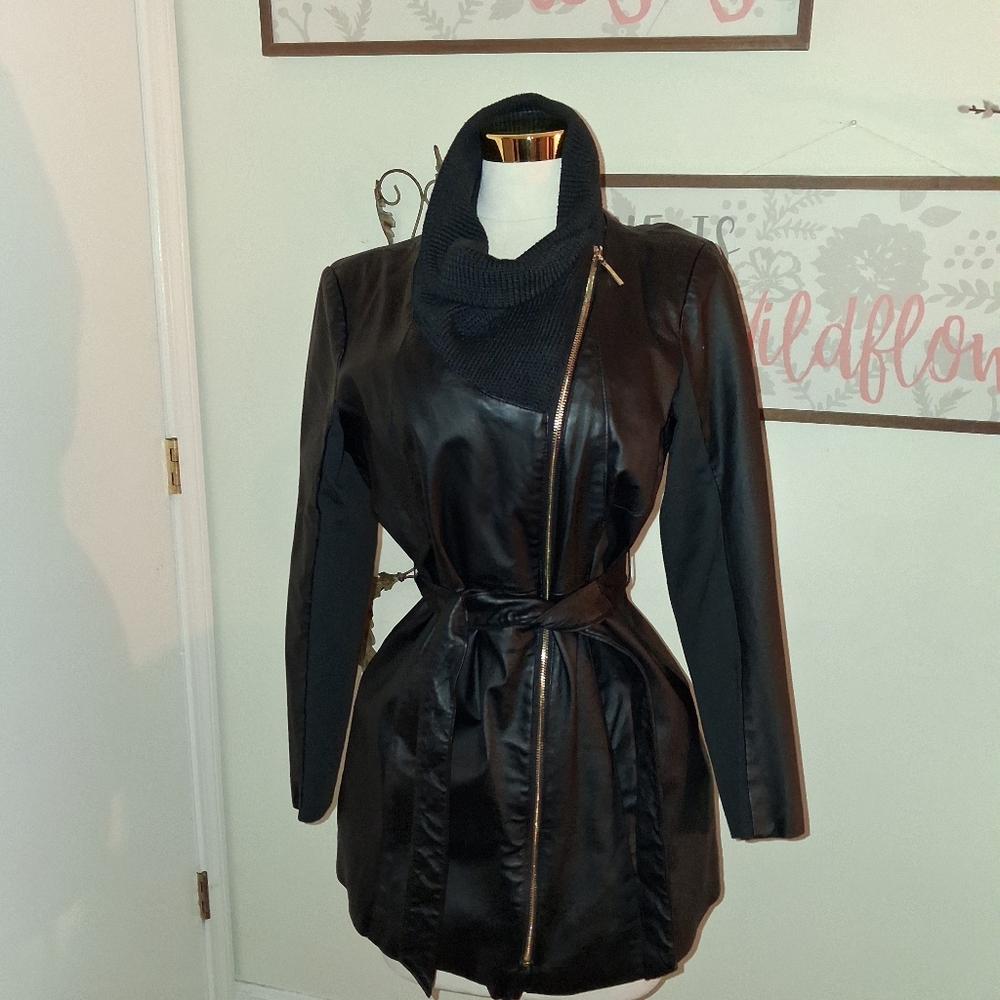 Iman Black Women's Real Leather Jacket with Belt